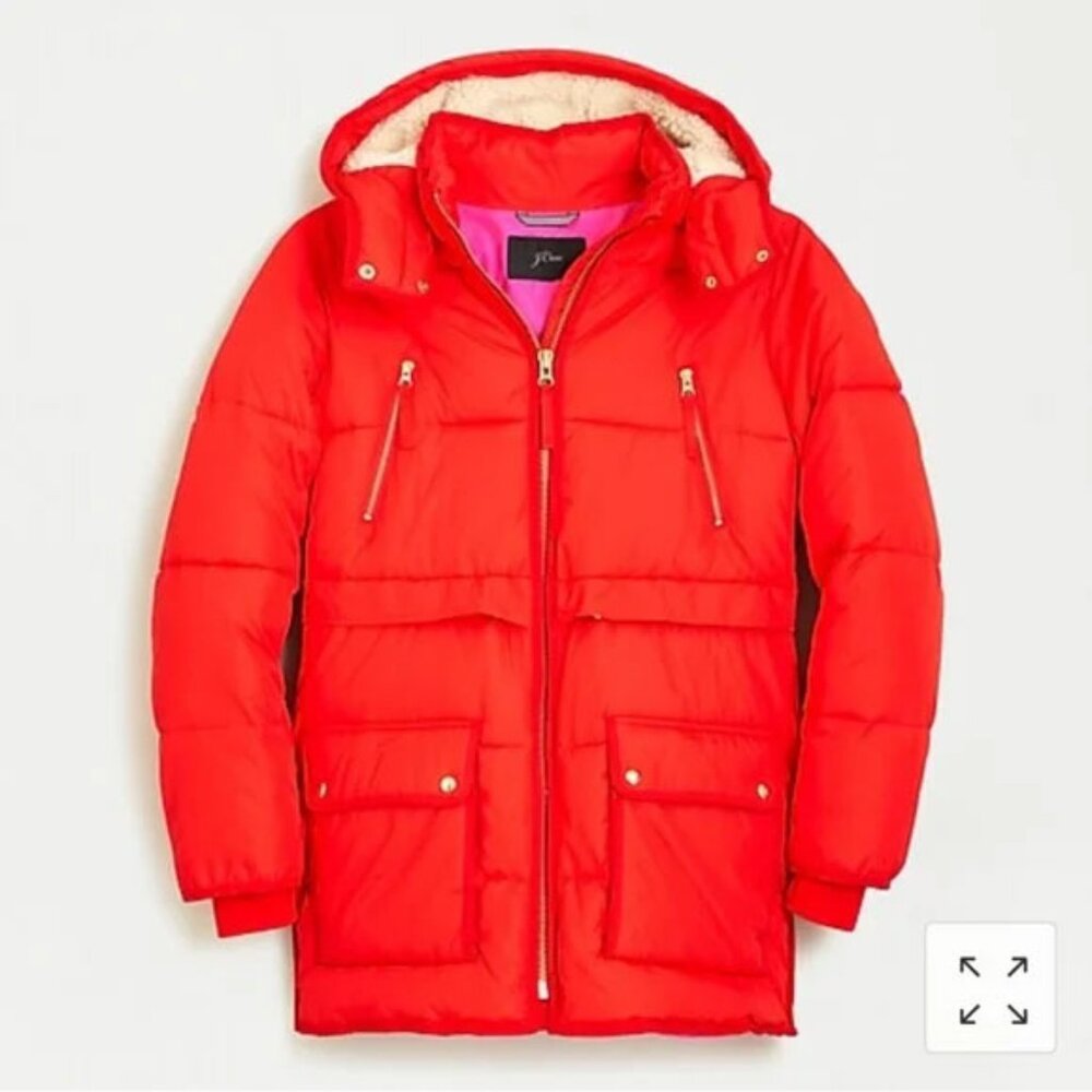 J.Crew Chateau puffer jacket with PrimaLoft® in Cerise 2X Plus Size